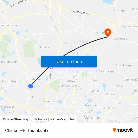 Chintal to Thumkunta map