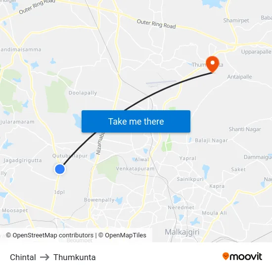 Chintal to Thumkunta map