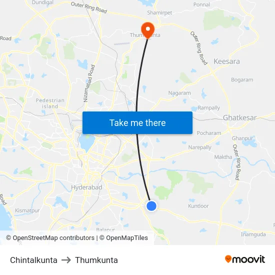 Chintalkunta to Thumkunta map