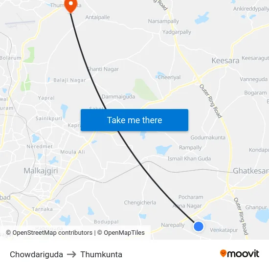 Chowdariguda to Thumkunta map