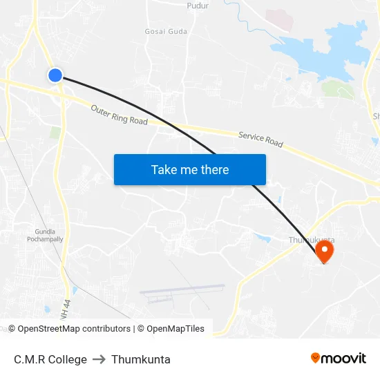 C.M.R College to Thumkunta map