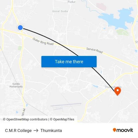 C.M.R College to Thumkunta map