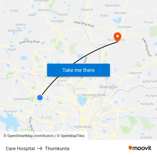 Care Hospital to Thumkunta map