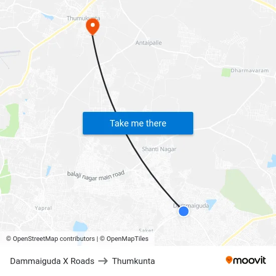 Dammaiguda X Roads to Thumkunta map