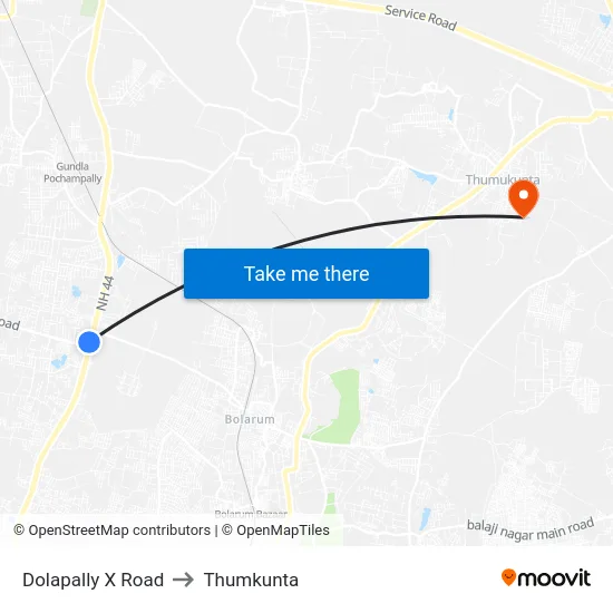 Dolapally X Road to Thumkunta map