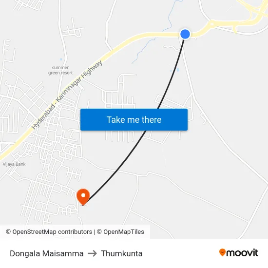Dongala Maisamma to Thumkunta map