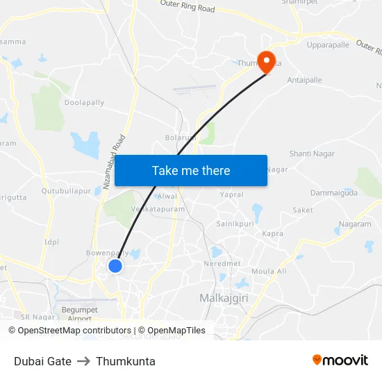 Dubai Gate to Thumkunta map