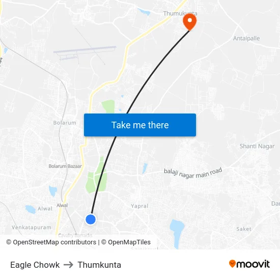 Eagle Chowk to Thumkunta map