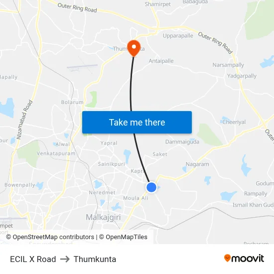 ECIL X Road to Thumkunta map