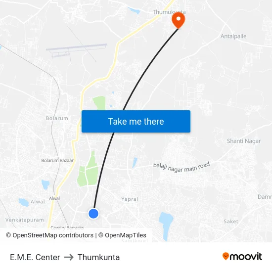 E.M.E. Center to Thumkunta map