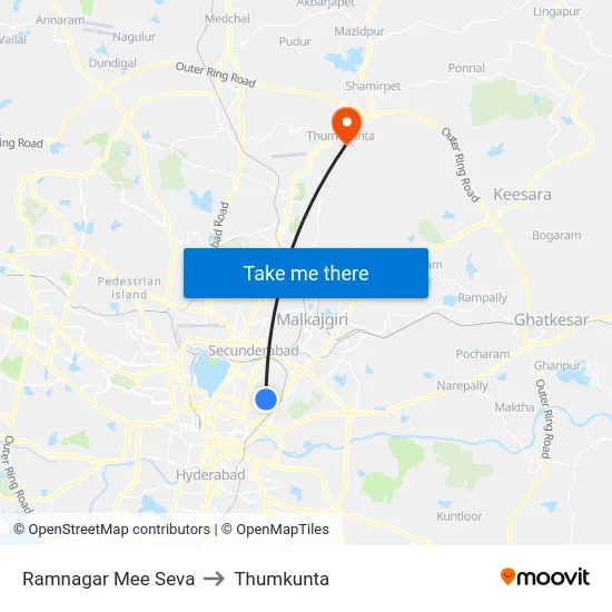 Ramnagar Mee Seva to Thumkunta map
