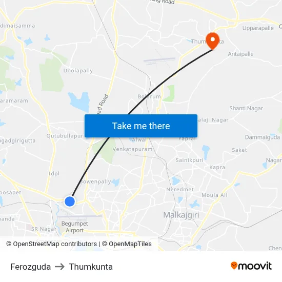 Ferozguda to Thumkunta map