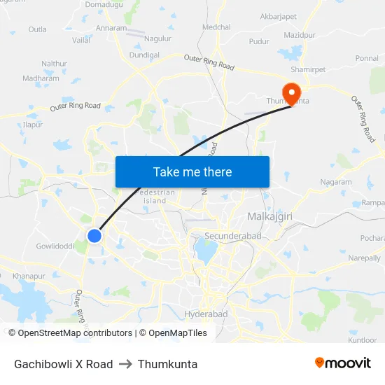 Gachibowli X Road to Thumkunta map