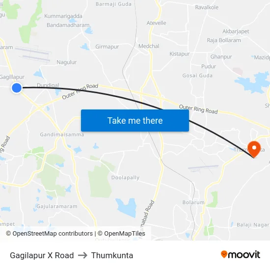 Gagilapur X Road to Thumkunta map