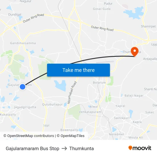 Gajularamaram Bus Stop to Thumkunta map