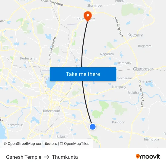 Ganesh Temple to Thumkunta map