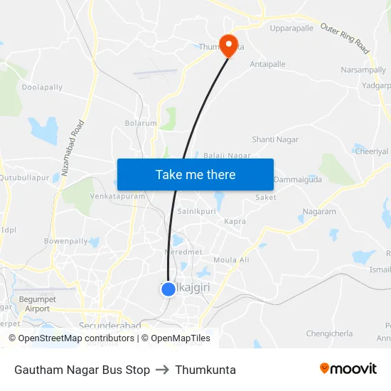 Gautham Nagar Bus Stop to Thumkunta map