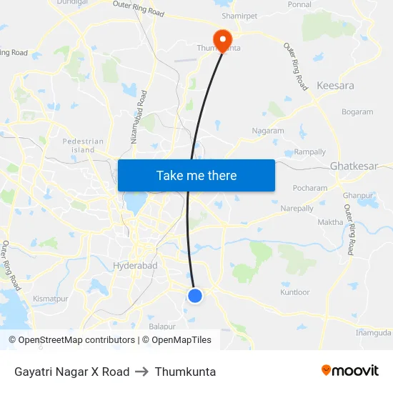 Gayatri Nagar X Road to Thumkunta map