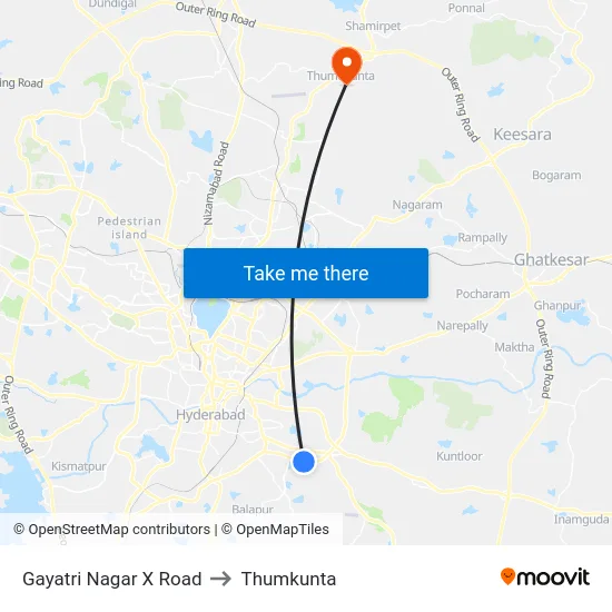 Gayatri Nagar X Road to Thumkunta map