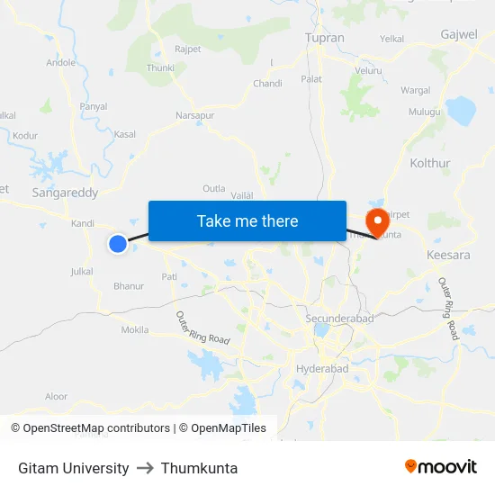 Gitam University to Thumkunta map