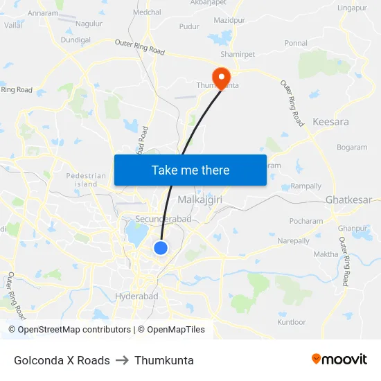 Golconda X Roads to Thumkunta map