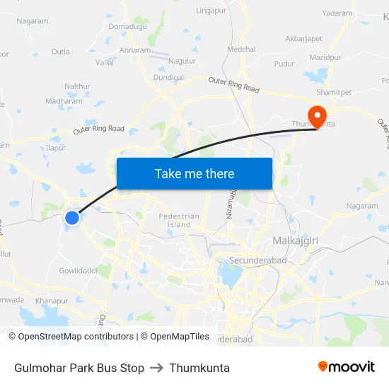 Gulmohar Park Bus Stop to Thumkunta map