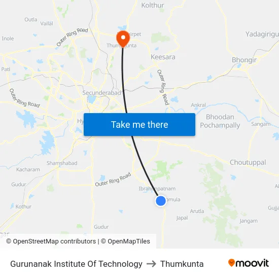 Gurunanak Institute Of Technology to Thumkunta map