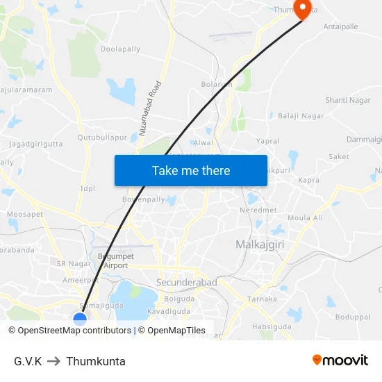G.V.K to Thumkunta map
