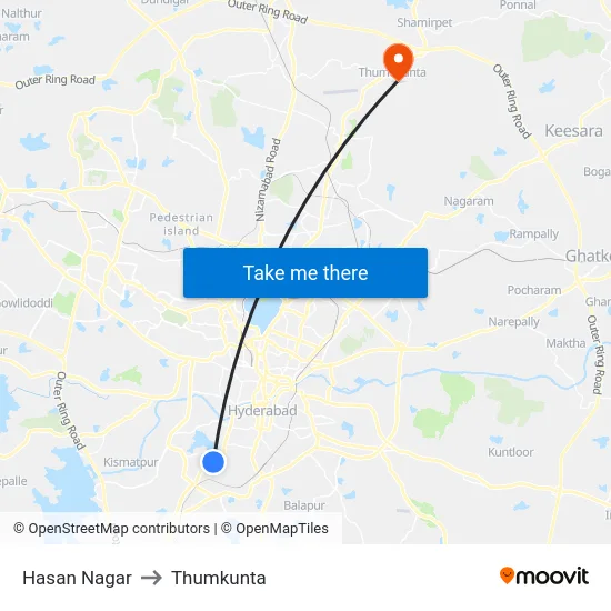 Hasan Nagar to Thumkunta map