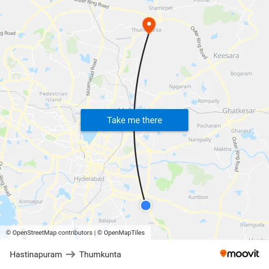 Hastinapuram to Thumkunta map