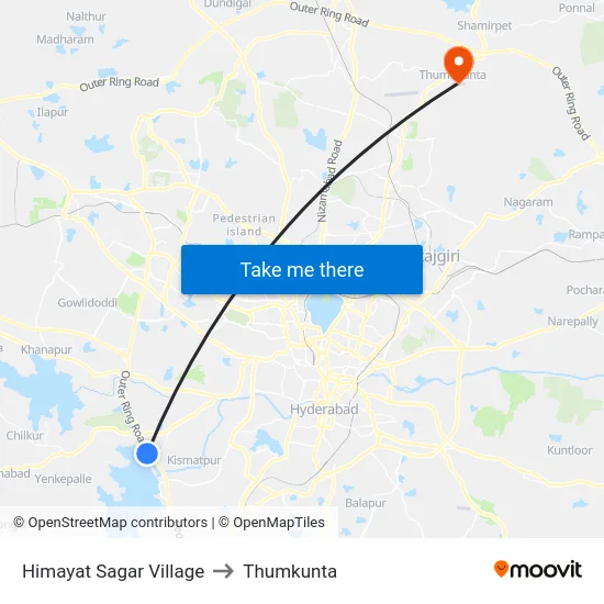 Himayat Sagar Village to Thumkunta map