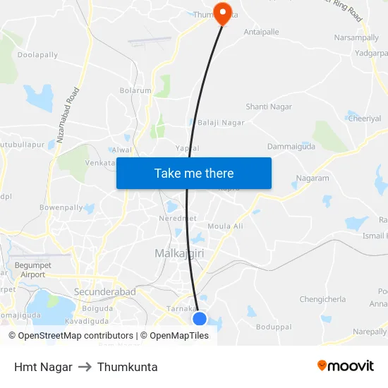 Hmt Nagar to Thumkunta map