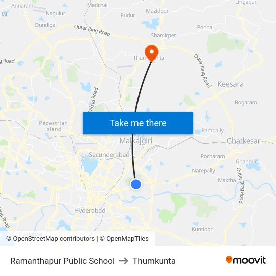 Ramanthapur Public School to Thumkunta map