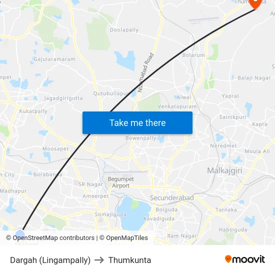 Dargah (Lingampally) to Thumkunta map