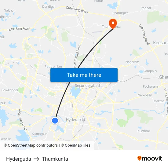 Hyderguda to Thumkunta map
