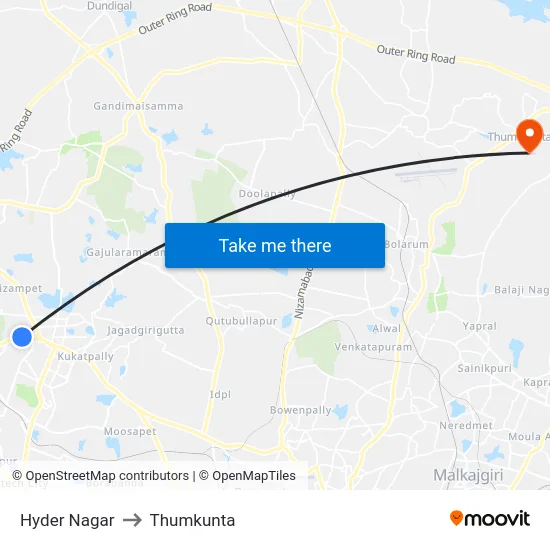 Hyder Nagar to Thumkunta map