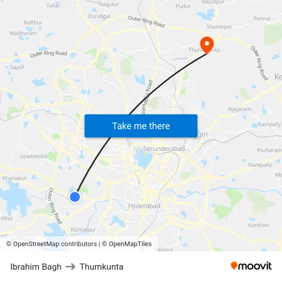 Ibrahim Bagh to Thumkunta map