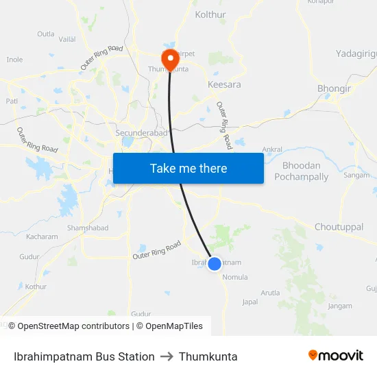 Ibrahimpatnam Bus Station to Thumkunta map