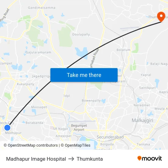 Madhapur Image Hospital to Thumkunta map