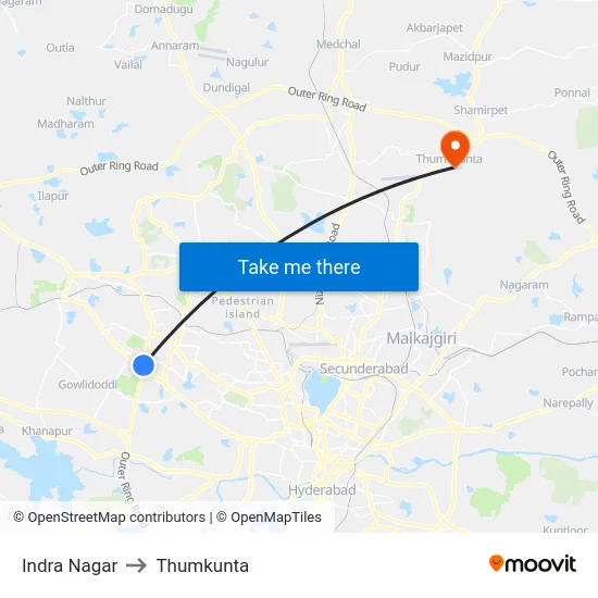 Indra Nagar to Thumkunta map
