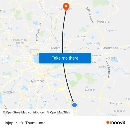 Injapur to Thumkunta map