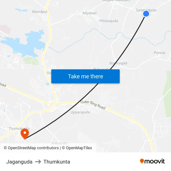 Jaganguda to Thumkunta map