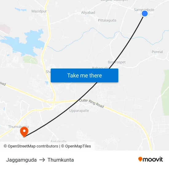 Jaggamguda to Thumkunta map
