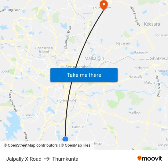 Jalpally X Road to Thumkunta map