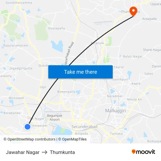 Jawahar Nagar to Thumkunta map