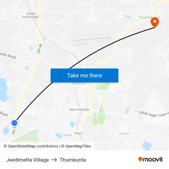 Jeedimetla Village to Thumkunta map