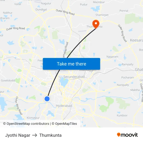 Jyothi Nagar to Thumkunta map