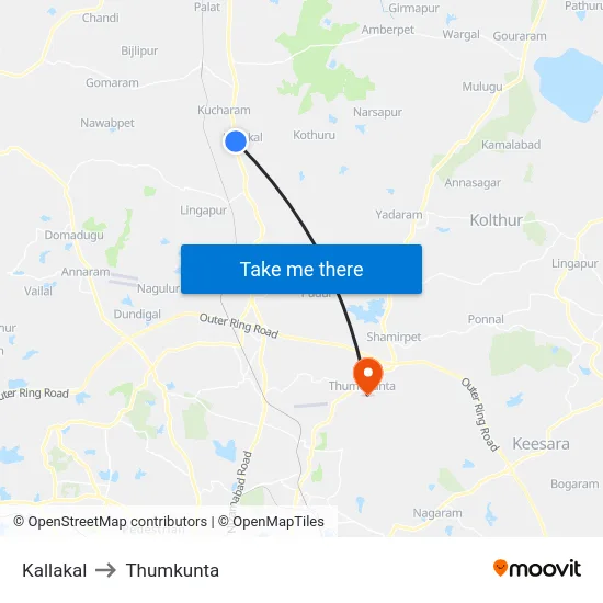 Kallakal to Thumkunta map