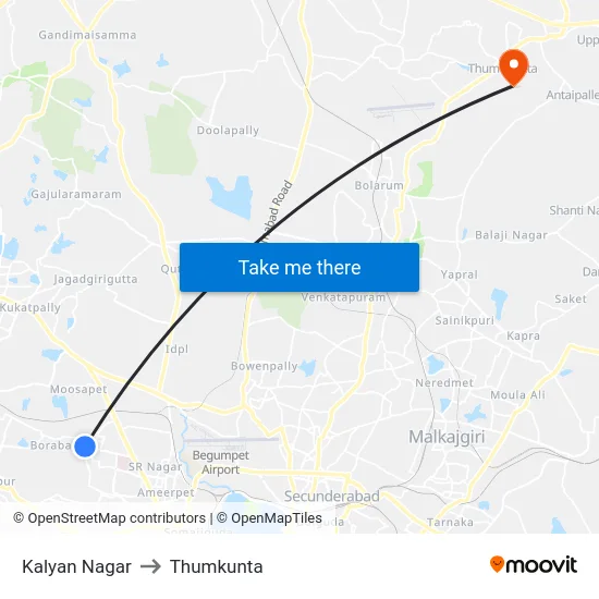 Kalyan Nagar to Thumkunta map