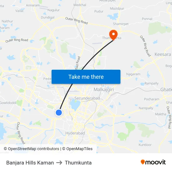 Banjara Hills Kaman to Thumkunta map